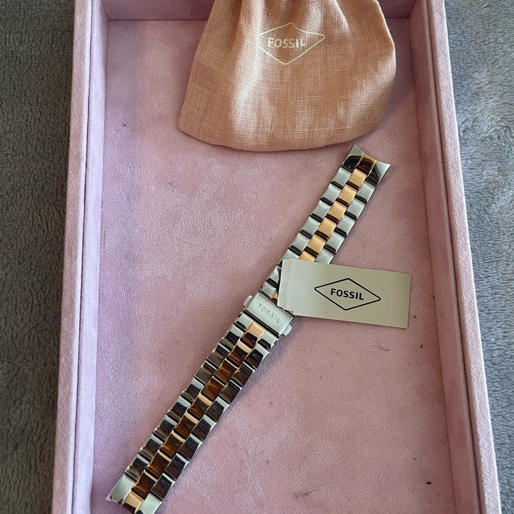 Fossil Silver and Gold 22mm Three-Row Stainless Steel Bracelet - Picture 6 of 6